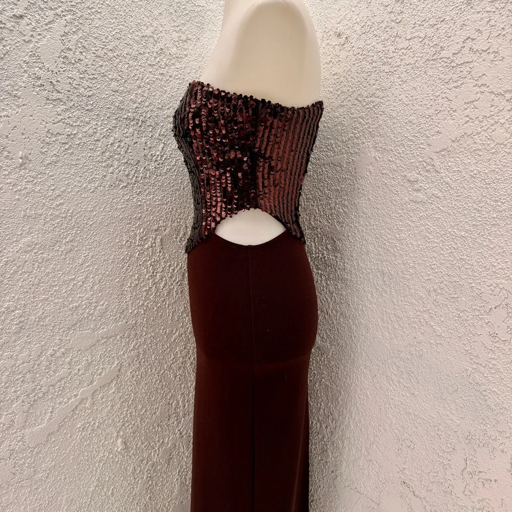 Zara sequin embellished brown Strapless cut out modern fit midi Dress size small - Picture 7 of 16